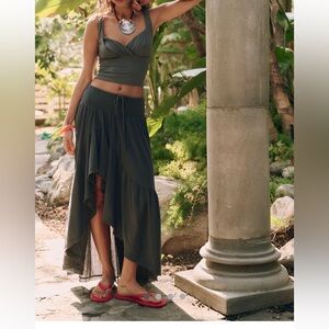 Free People Red Asymmetrical Maxi Skirt